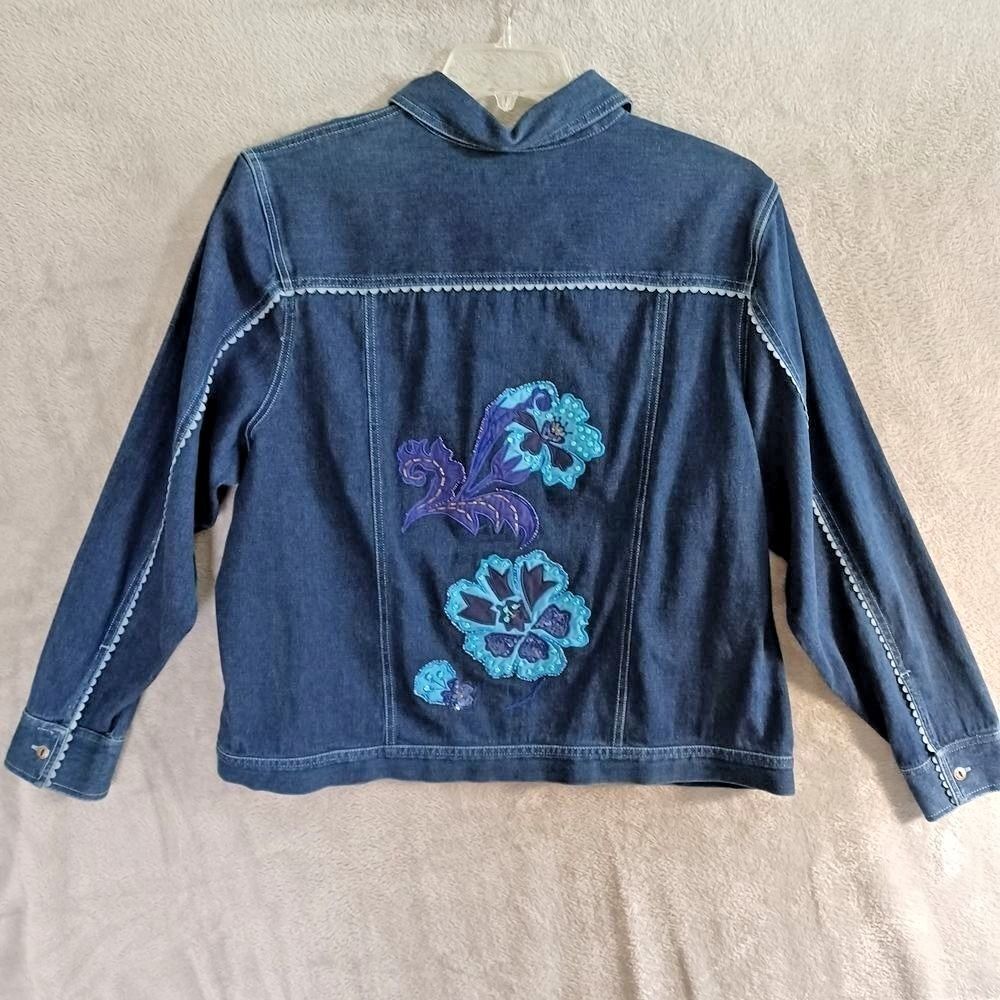 Bechamel Sz 1X Jean Jacket Western Cowgirl Embroidered Turquoise Trucker Stretch